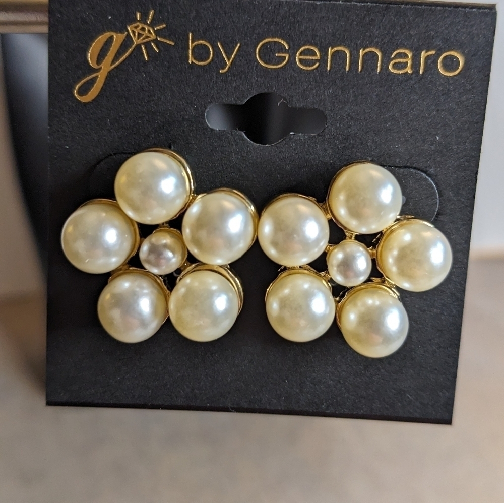 g by Gennaro Gold Tone Simulated Pearl Floral Statement Earrings - Picture 4 of 5